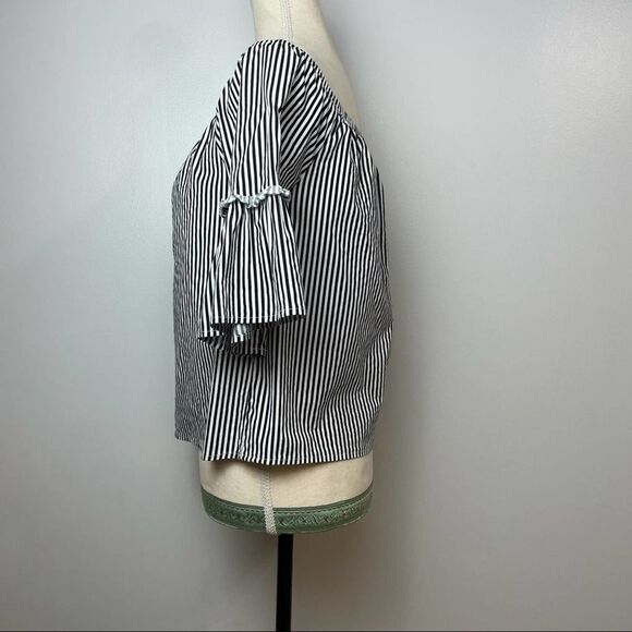 Ambiance Black & White Striped Strapless Off The Shoulder Blouse Short Sleeve M - Picture 9 of 10